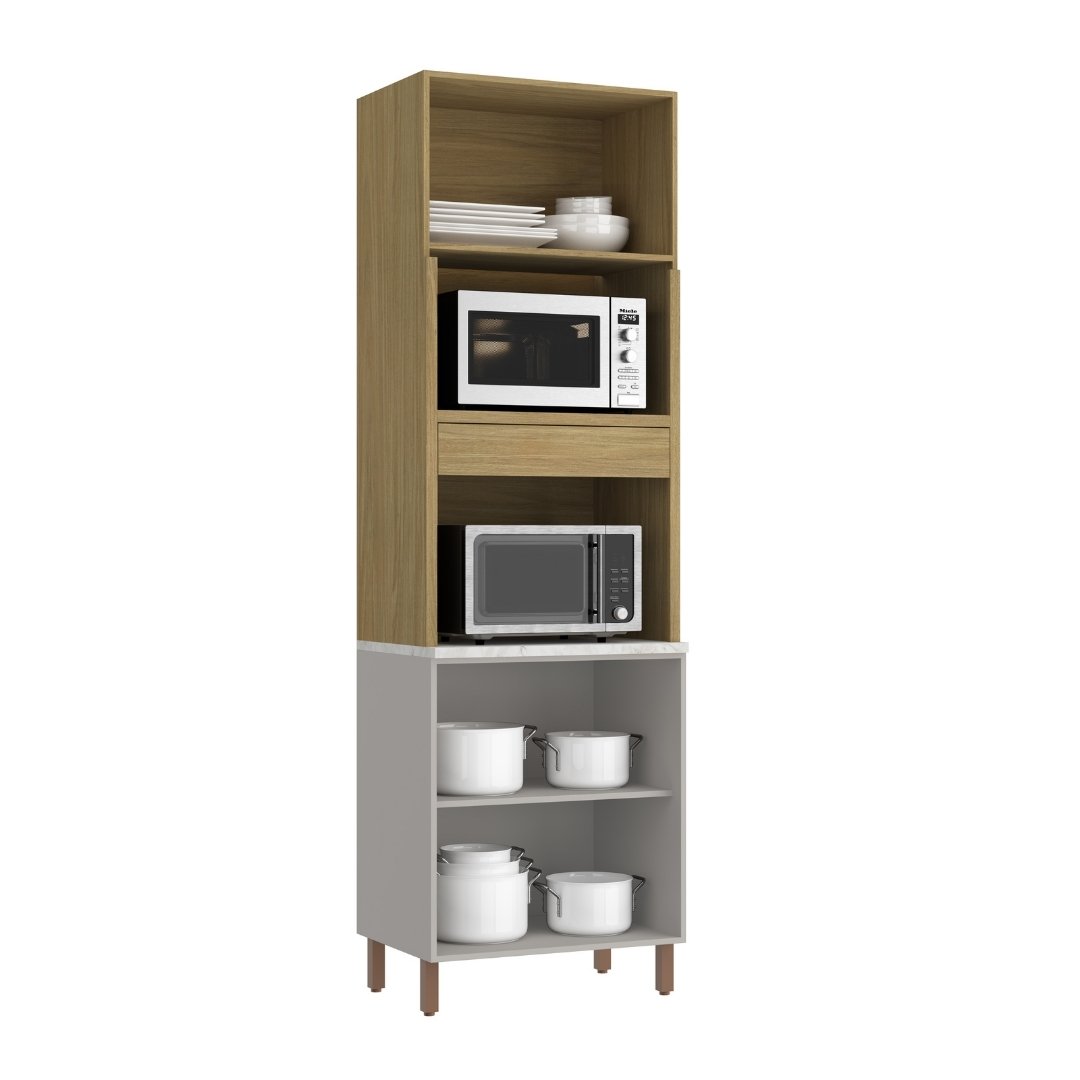 Torre Quente 70cm 3 Portas Mdf Cinza / Cinza/ Atenna C/ Espaço P/ Forno Elétrico e Micro-ondas Linha Sardenha 4115