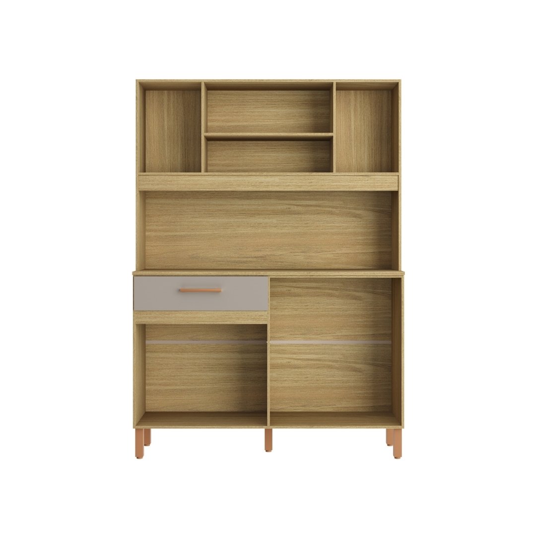 Kit de Cozinha 288 120cm 7 Portas 1 Gaveta Mdp Louro Freijó / Cinza C/ Tampo Espaço P/ Micro-ondas