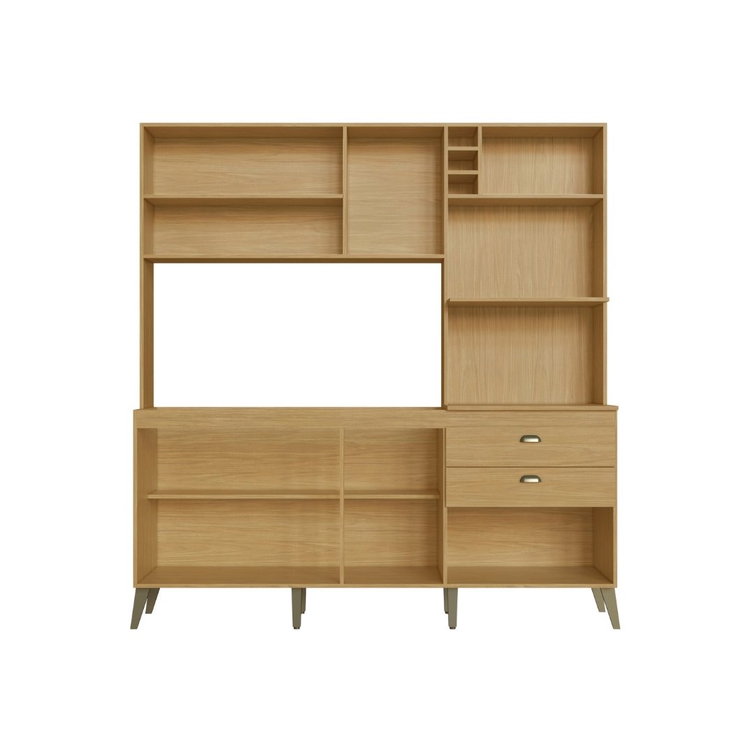 Cozinha Compacta Donna 186,5cm 8 Portas 2 Gavetas Mdp Louro Freijó / Off White C/ Nicho P/ Micro-ondas e Forno Elétrico e Adega 299