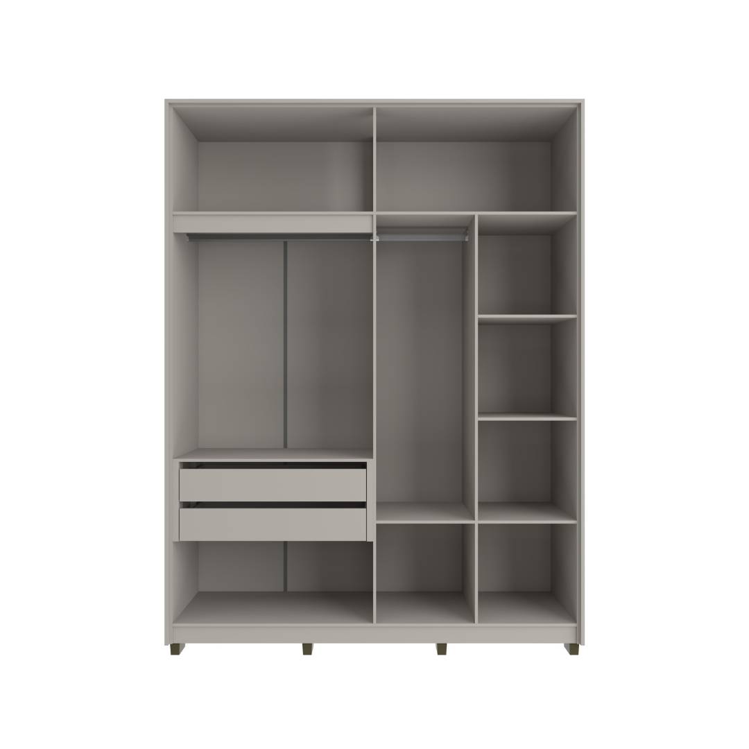 Roupeiro Órion 168cm 4 Portas 2 Gavetas Mdf Cinza / Cinza C/ Espelho 522