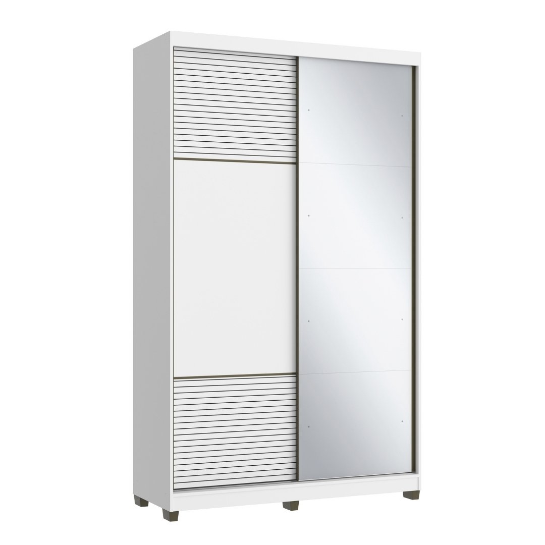 Roupeiro Picasso 140,5cm 2 Portas 2 Gavetas Mdf Branco / Branco Grafiatto C/ Espelho 516