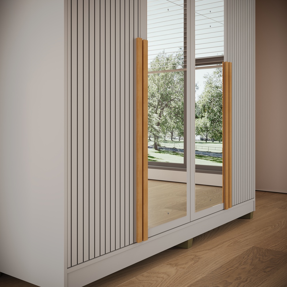 Roupeiro Newton 168cm 4 Portas 2 Gavetas Mdf Cinza / Cinza C/ Espelho 524