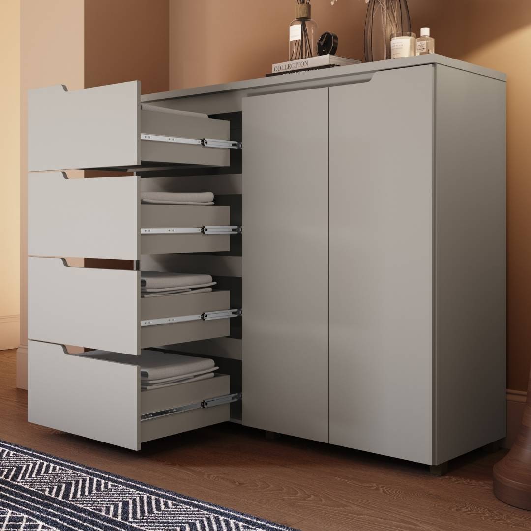 Cômoda Línea  130cm 2 Portas 4 Gavetas Mdf Cinza / Cinza 523