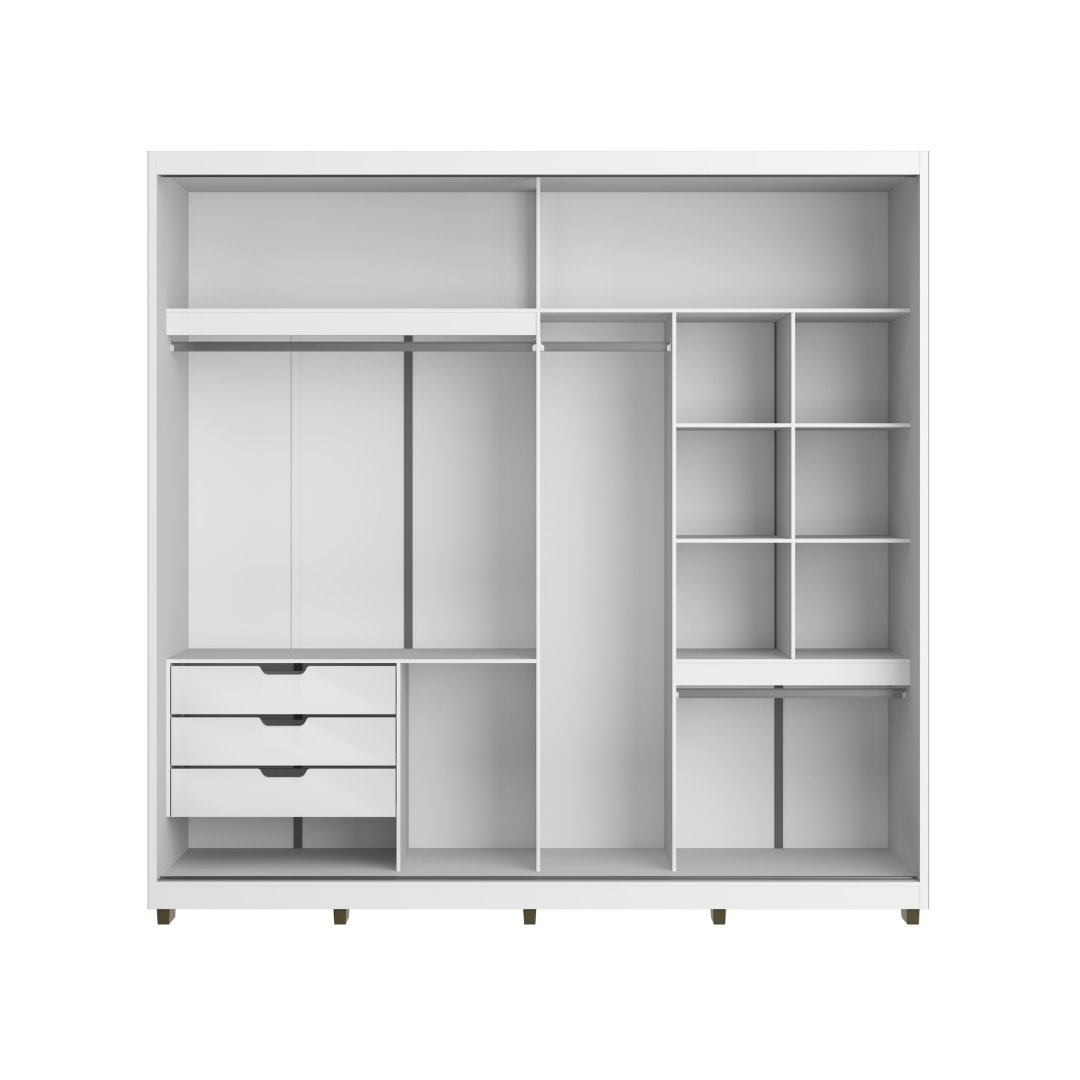 Roupeiro Malthus 237cm 2 Portas 3 Gavetas Mdf Branco / Branco Grafiatto S/ Espelho 520