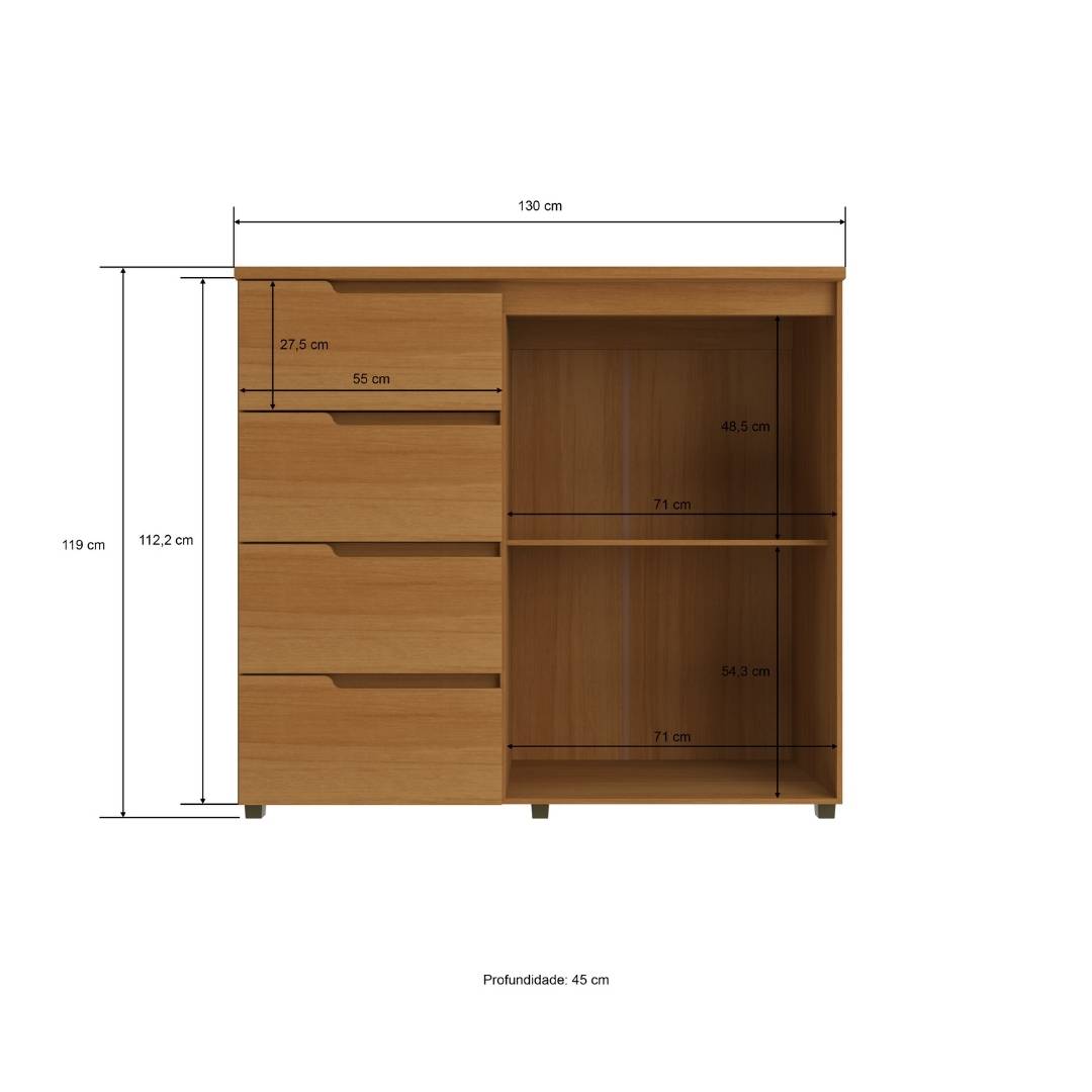 Cômoda Línea 130cm 2 Portas 4 Gavetas Mdf Nature / Nature 523