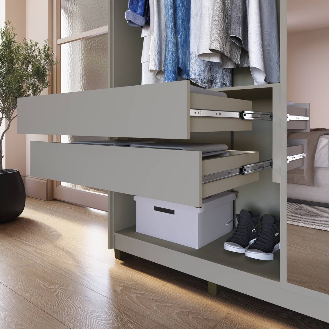 Roupeiro Órion 168cm 4 Portas 2 Gavetas Mdf Cinza / Cinza C/ Espelho 522