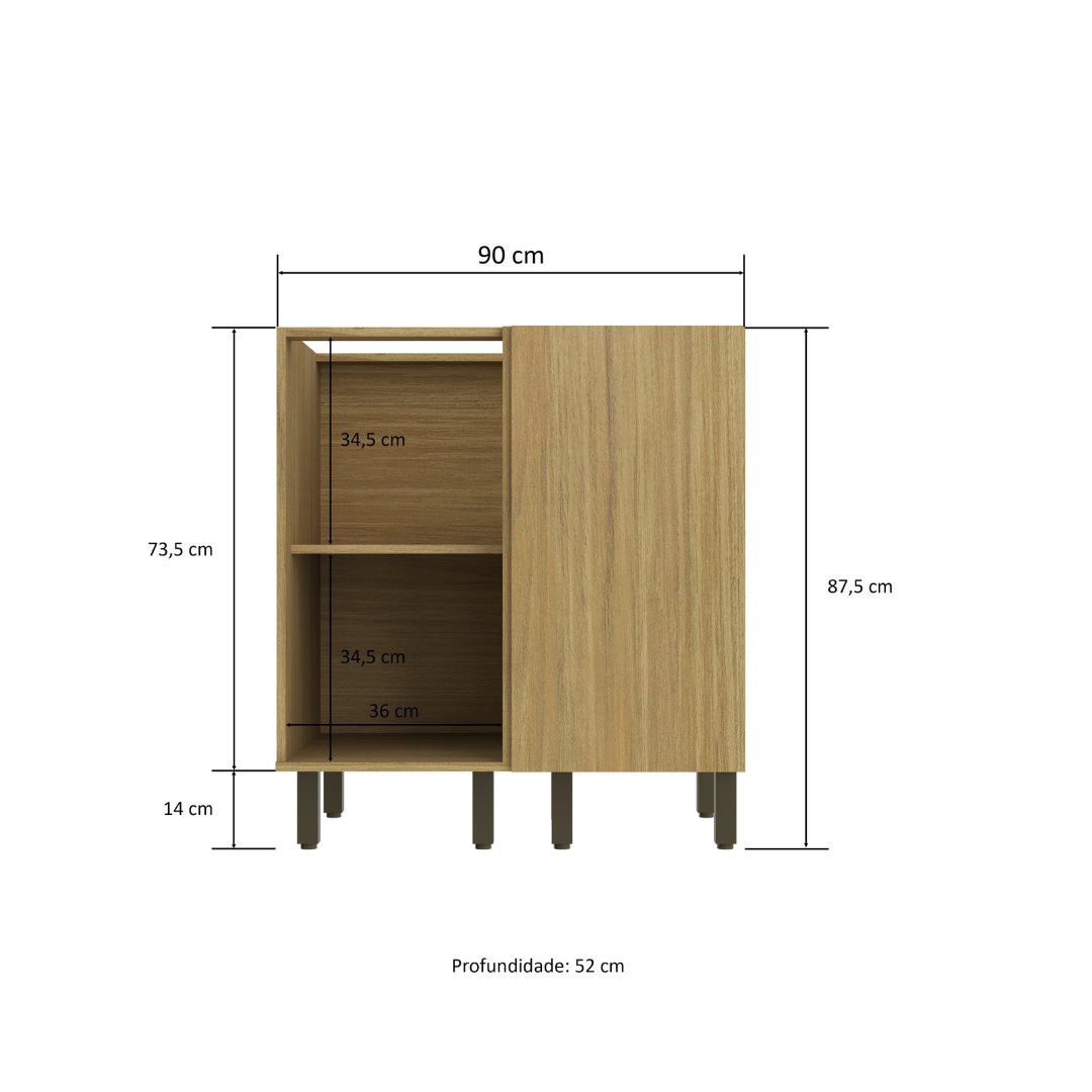 Balcão Canto Reto 1 Porta Mdf Louro Freijó / Champanhe S/ Tampo Linha Nova Dubai 3905