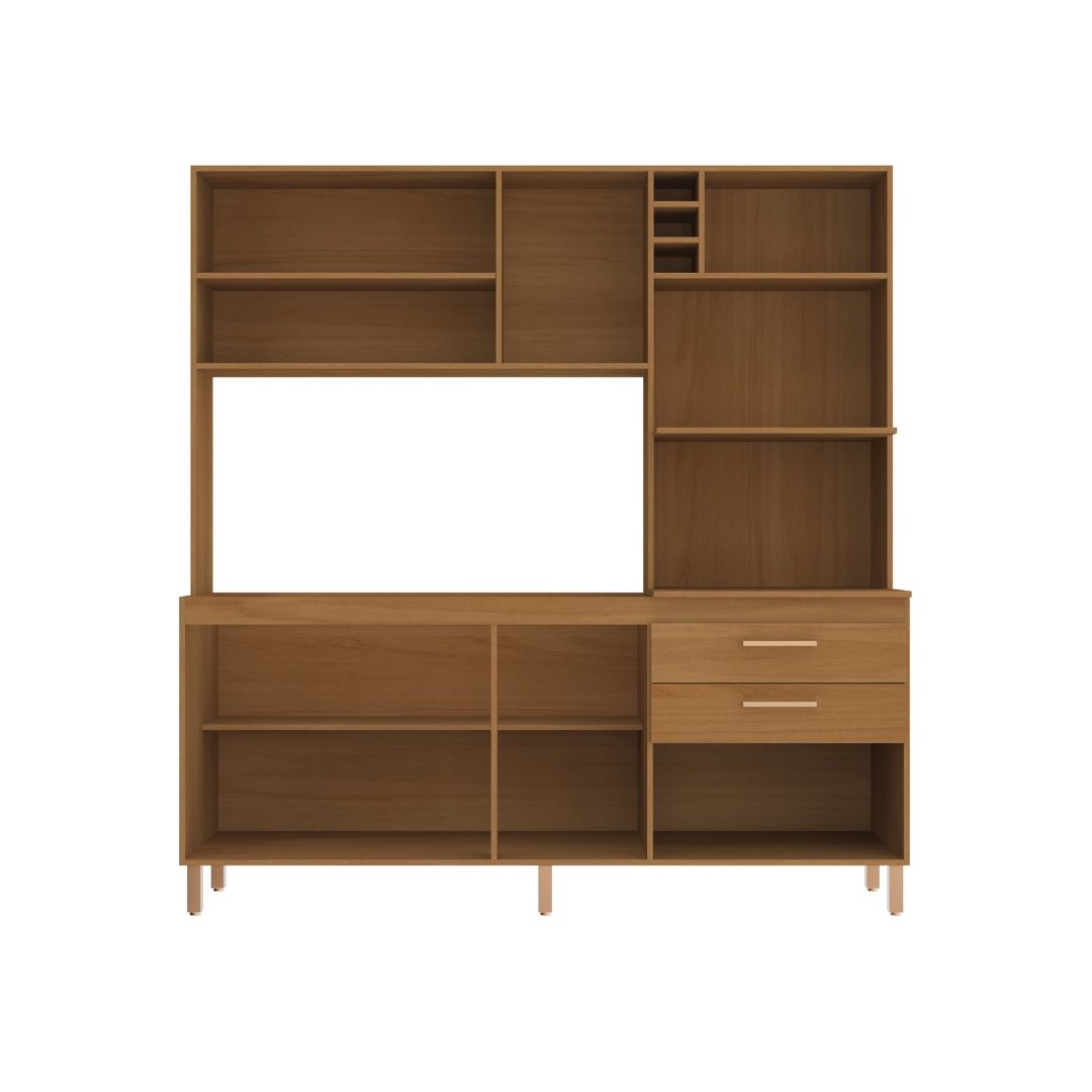 Cozinha Compacta Blume 186,5cm 8 Portas 2 Gavetas Mdp Nature / Champanhe C/ Nicho P/ Micro-ondas e Forno Elétrico e Adega 172