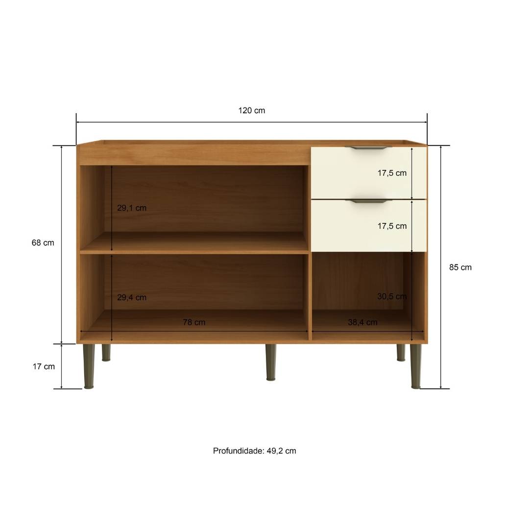 Balcão P/ Pia 120cm 3 Portas 2 Gavetas Mdf Nature / Champanhe  Linha Ibiza 4307