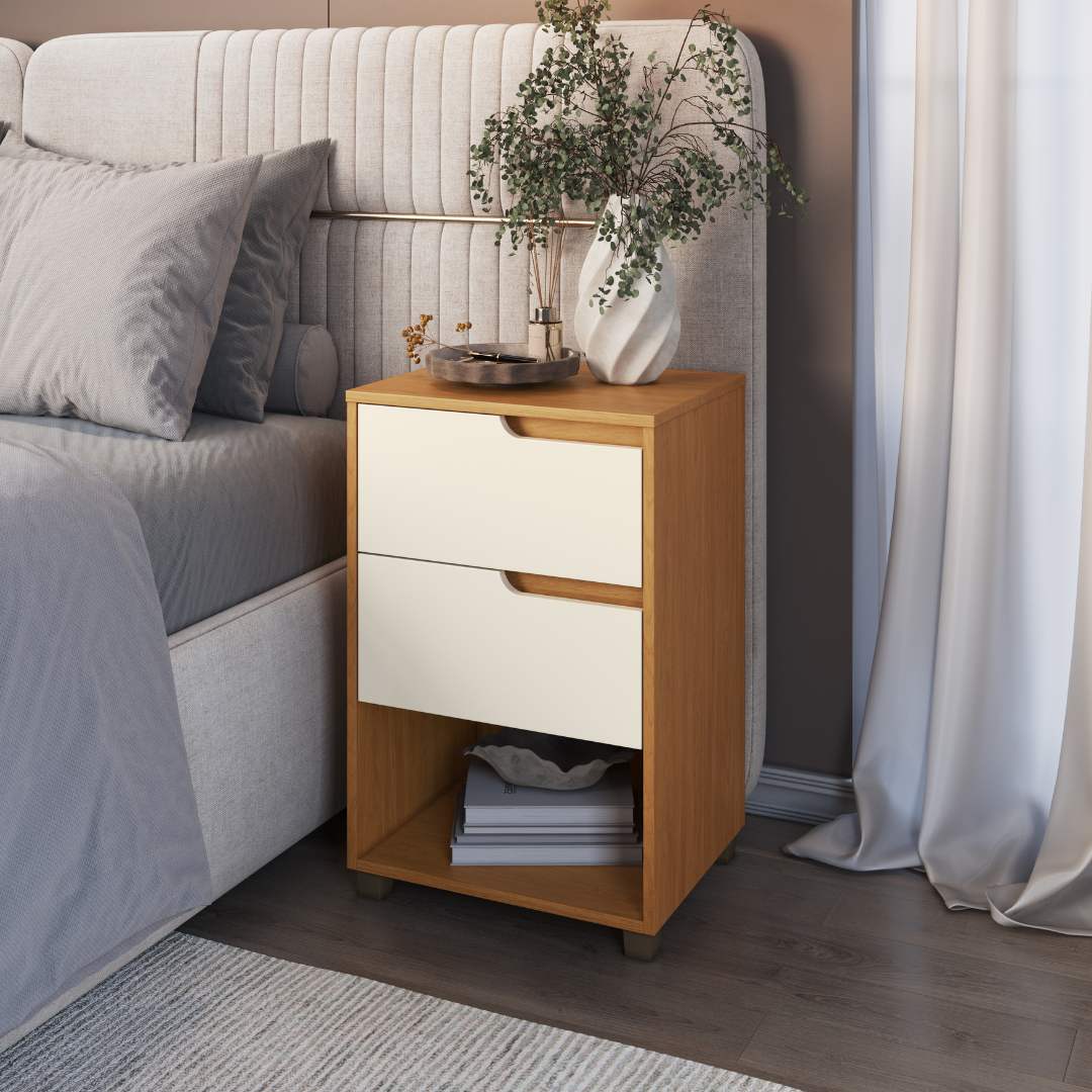 Mesa Auxiliar Da Vinci 45cm 2 Gavetas Mdf Nature / Champanhe 512