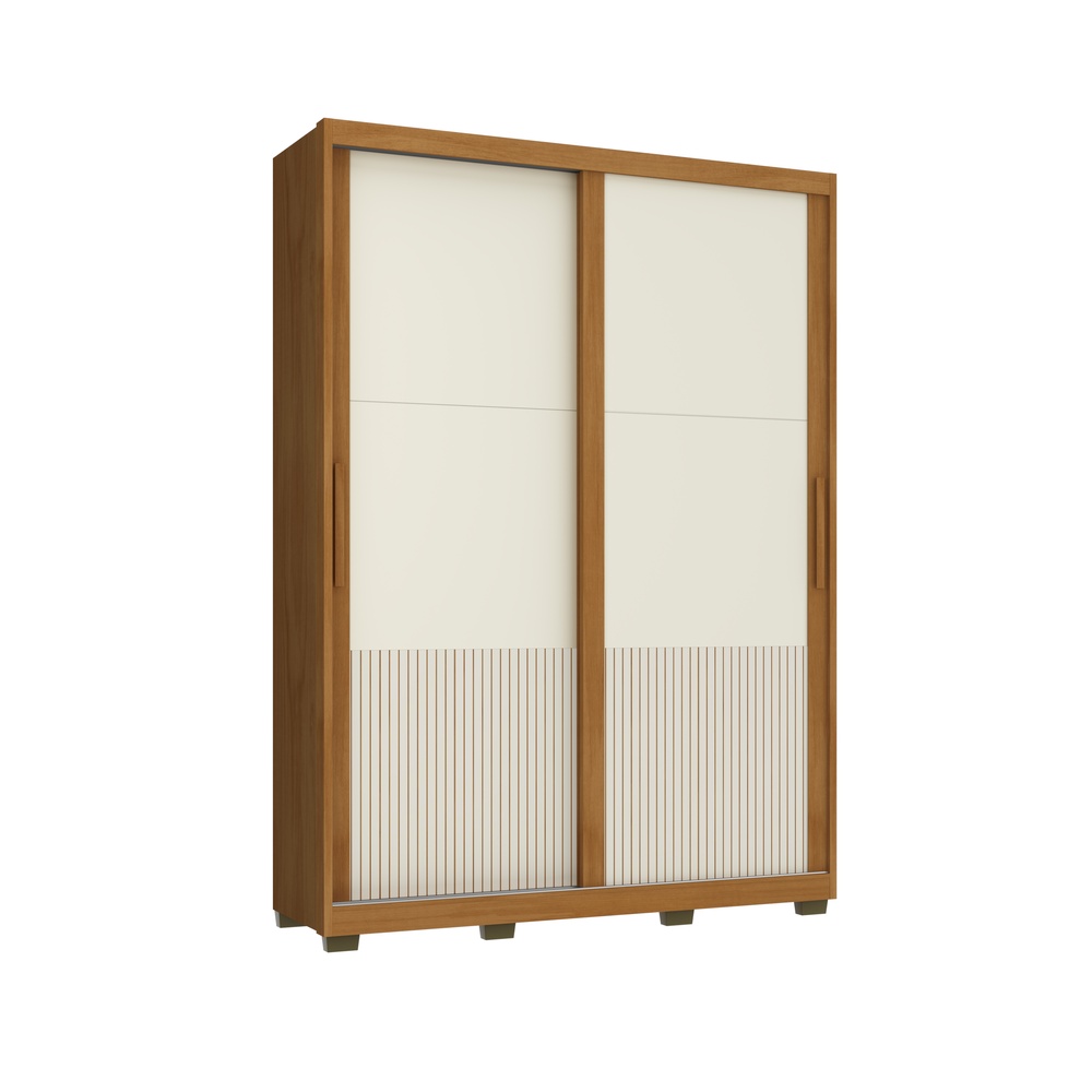 Roupeiro Sírus 170cm 2 Portas 3 Gavetas Mdf Nature / Nature / Champanhe  C/ Grafiatto S/ Espelho 527