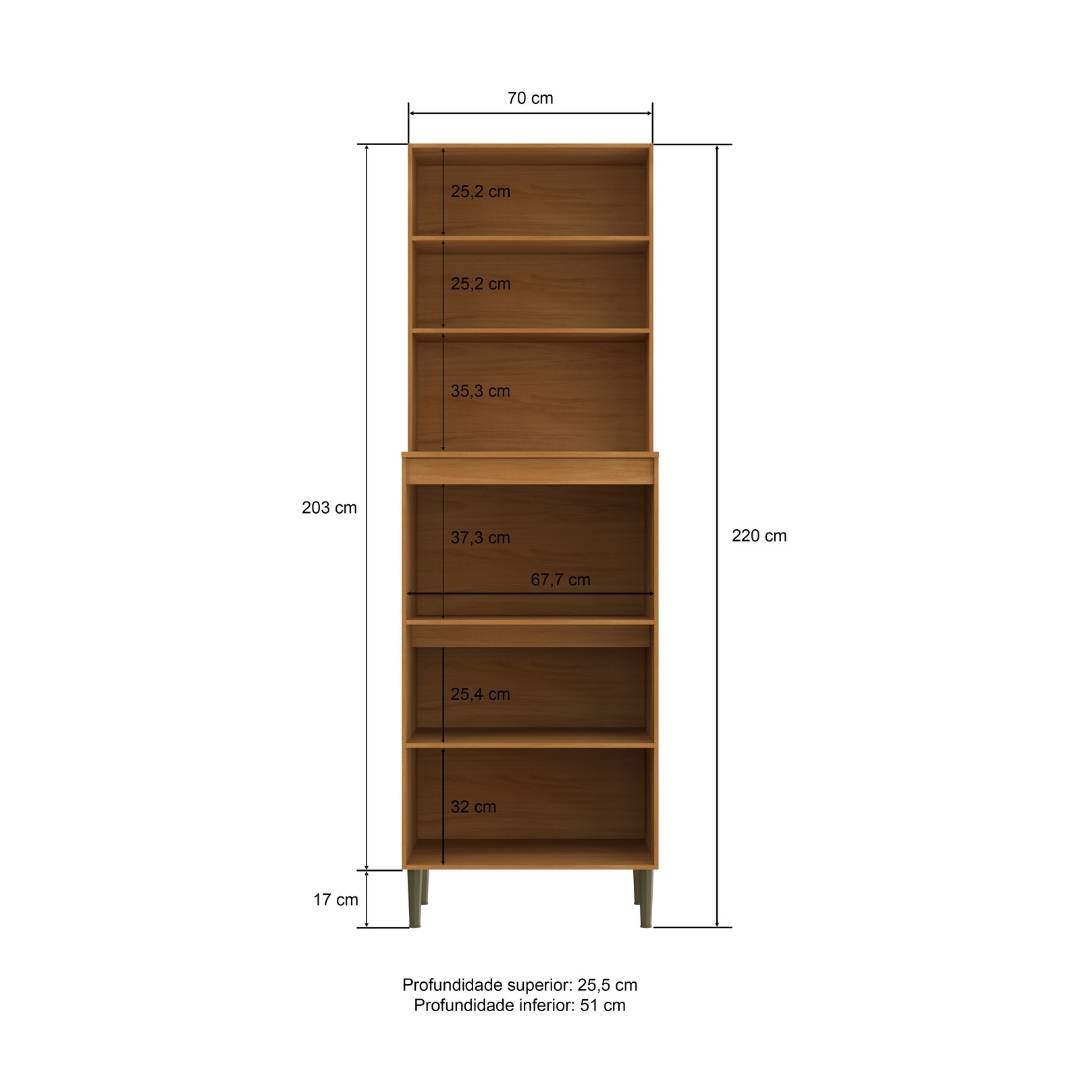 Torre Quente 70cm 4 Portas Mdf Nature / Champanhe C/ Espaço P/ Forno Elétrico e Micro-ondas Linha Ibiza 4303