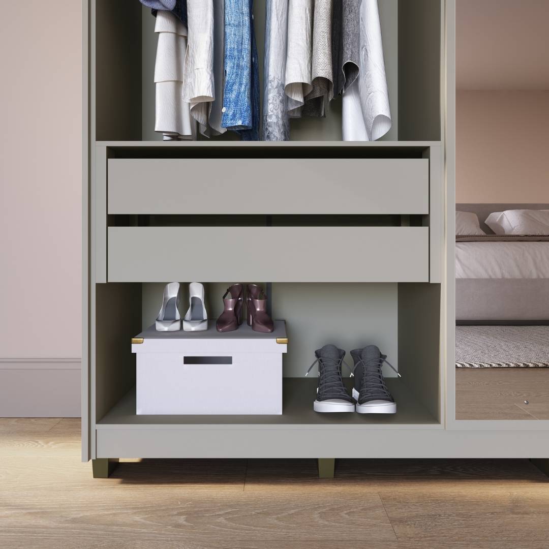 Roupeiro Órion 168cm 4 Portas 2 Gavetas Mdf Cinza / Cinza C/ Espelho 522