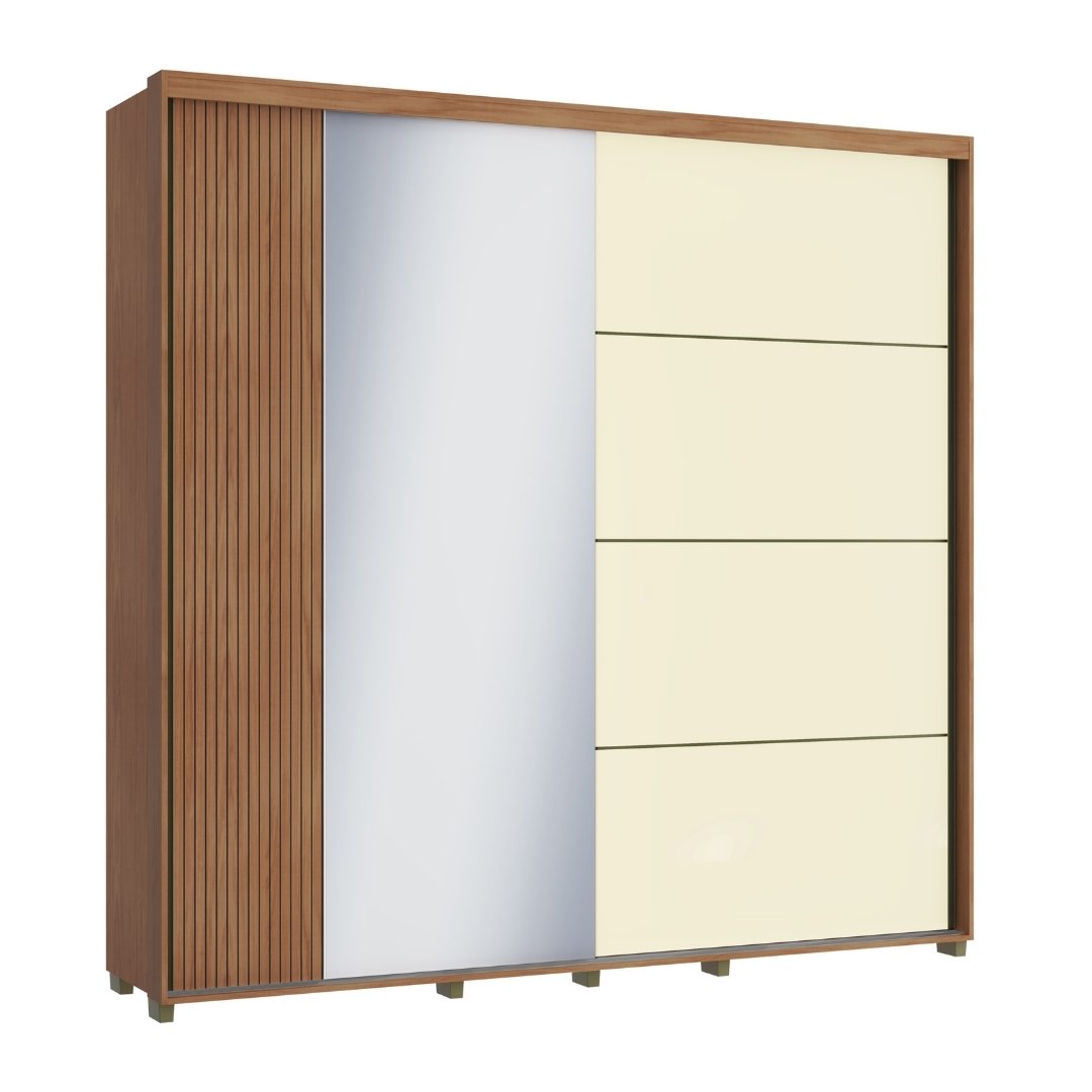 Roupeiro Tesla 240cm 2 Portas 4 Gavetas Mdf Nature / Champanhe / Grafite Grafiatto C/ Espelho 501