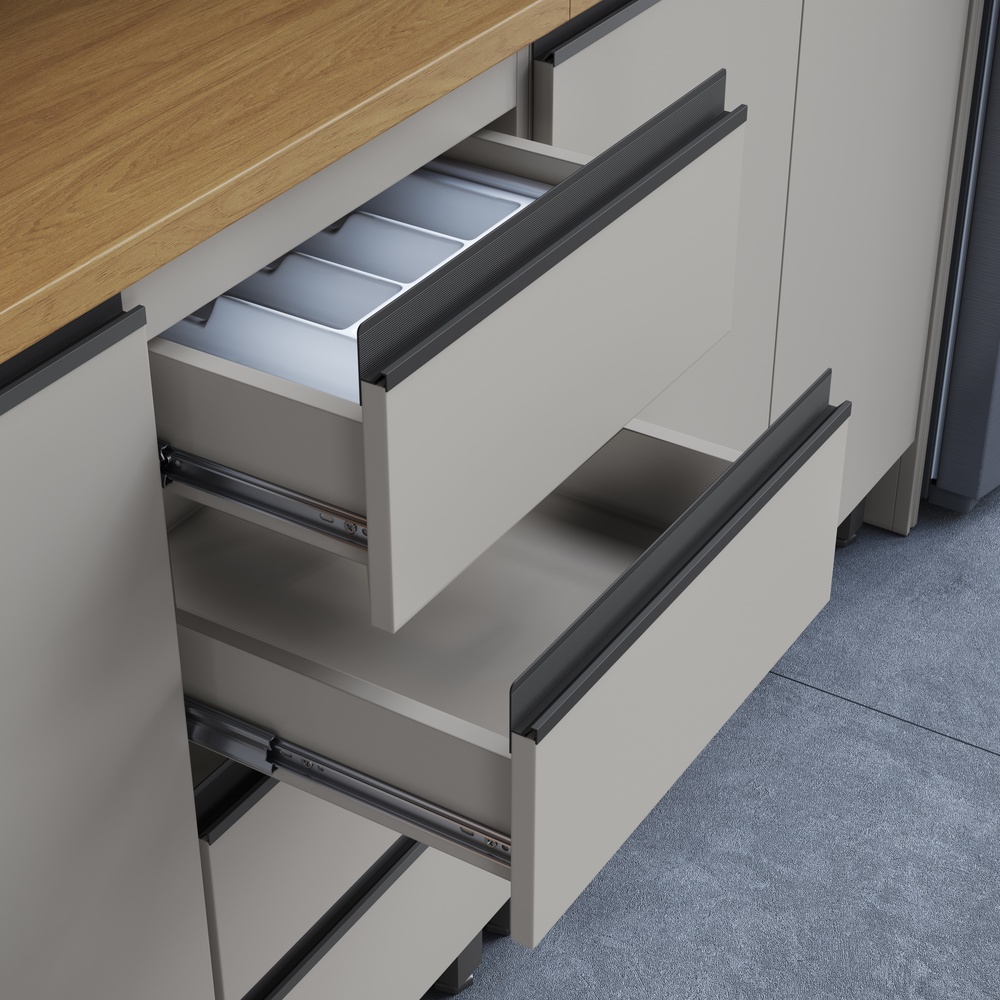 Balcão P/ Pia 120cm 2 Portas 4 Gavetas Mdf Cinza / Cinza Linha Alma 4407