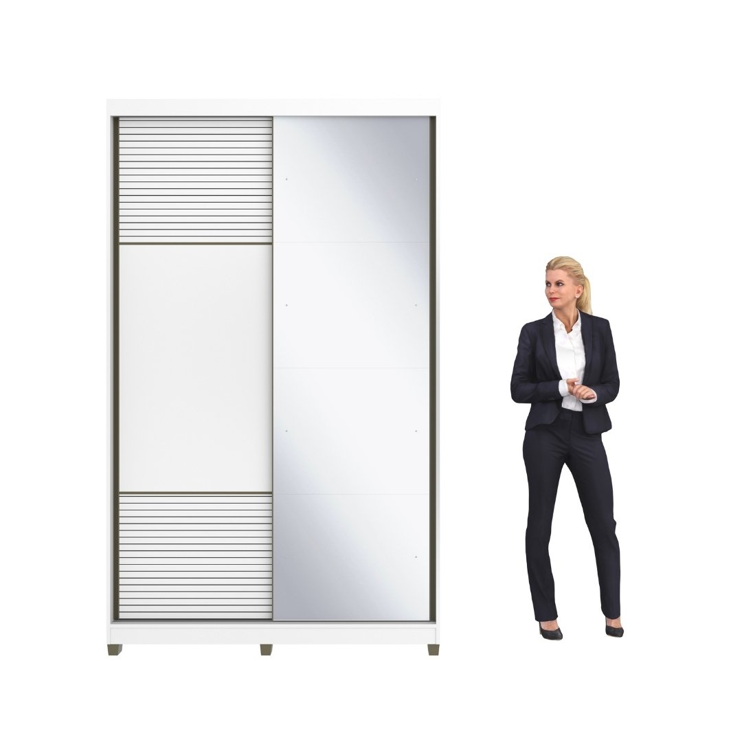 Roupeiro Picasso 140,5cm 2 Portas 2 Gavetas Mdf Branco / Branco Grafiatto C/ Espelho 516