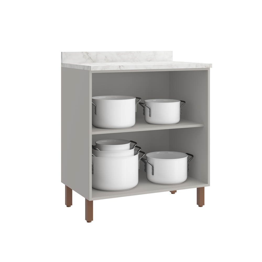 Balcão 80cm 2 Portas Mdf Cinza / Cinza C/ Tampo Linha Sardenha 4138t