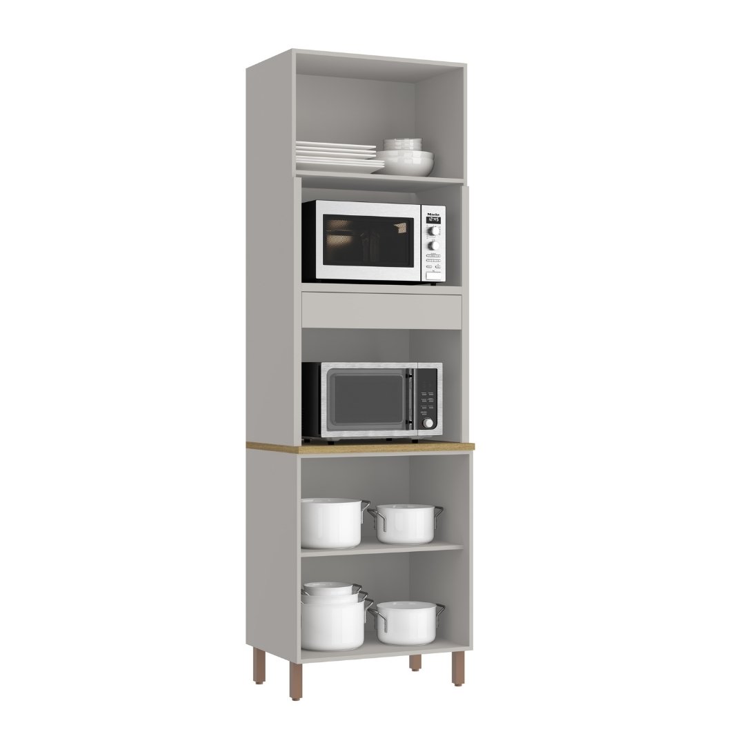 Torre Quente 70cm 3 Portas Mdf Cinza / Cinza/ Louro Freijó C/ Espaço P/ Forno Elétrico e Micro-ondas Linha Sardenha 4103