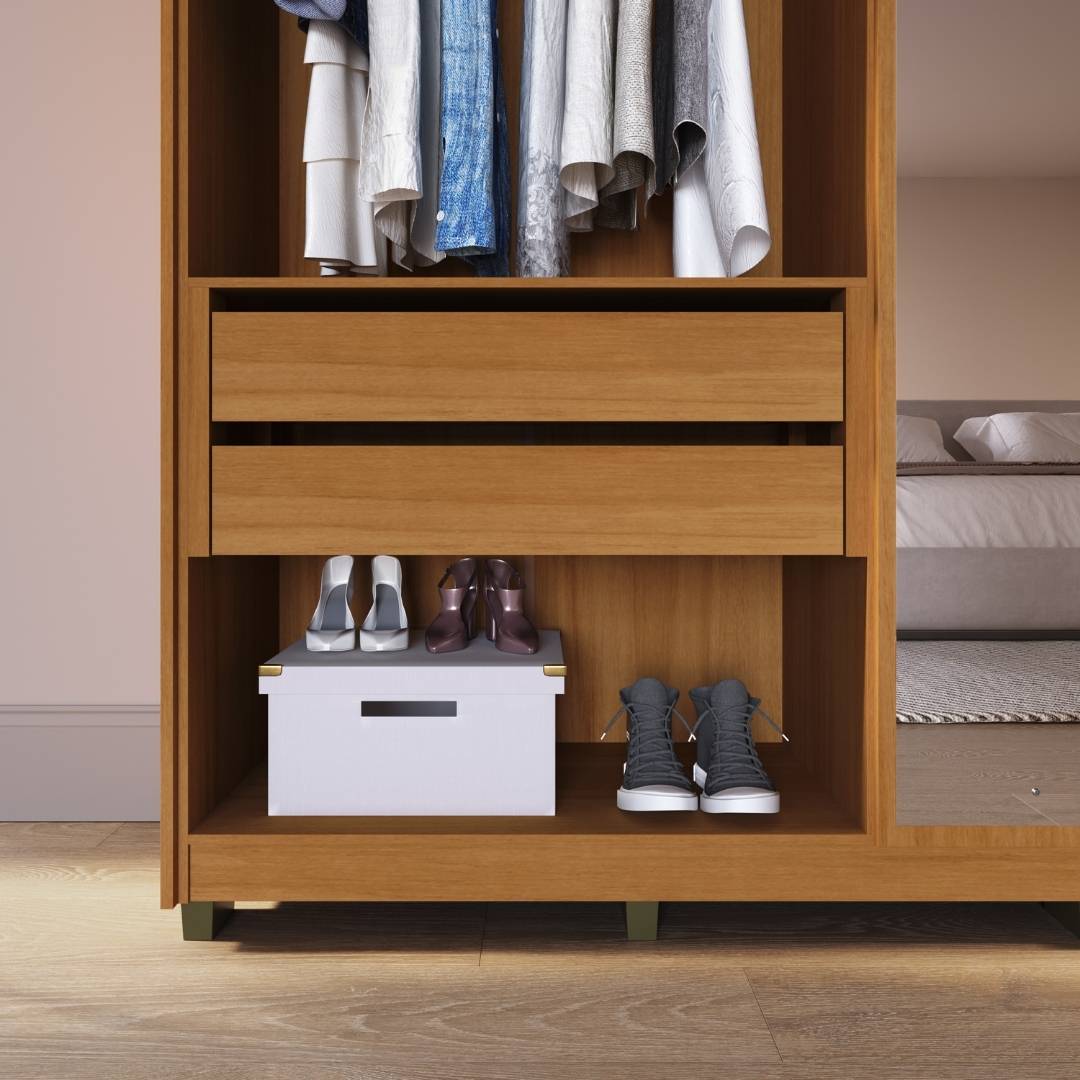 Roupeiro Órion 168cm 4 Portas 2 Gavetas Mdf Nature / Nature C/ Espelho 522