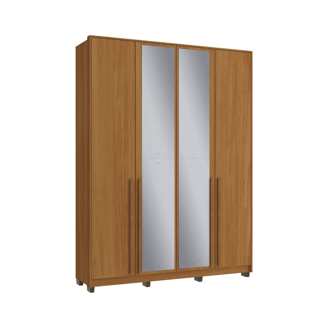 Roupeiro Órion 168cm 4 Portas 2 Gavetas Mdf Nature / Nature C/ Espelho 522