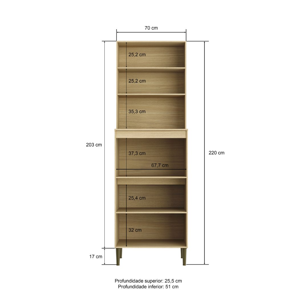 Torre Quente 70cm 4 Portas Mdf Louro Freijó / Louro Freijó C/ Espaço P/ Forno Elétrico e Micro-ondas Linha Ibiza 4303