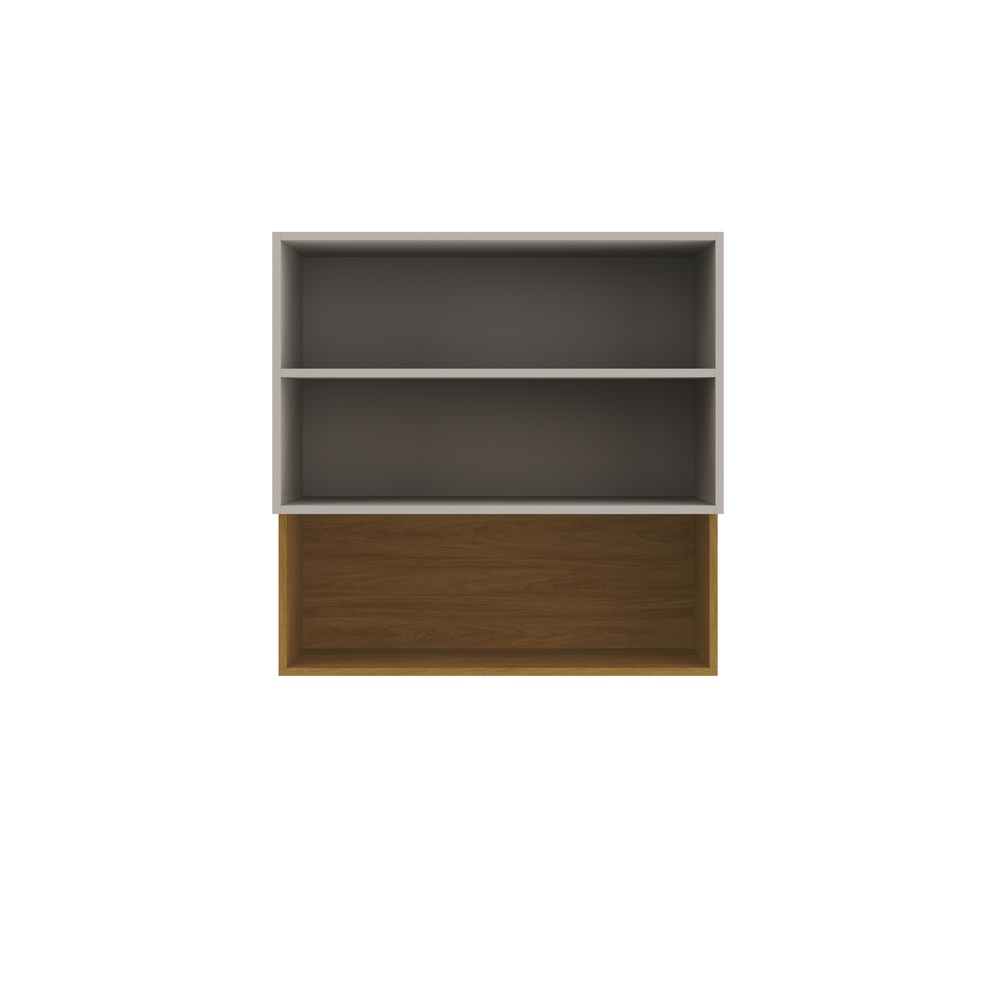 Armário Aéreo Alto 80cm 3 Portas Mdf Cinza / Mascavo C/ Vidro Fumê C/ Fita de Led Linha Alma 4473