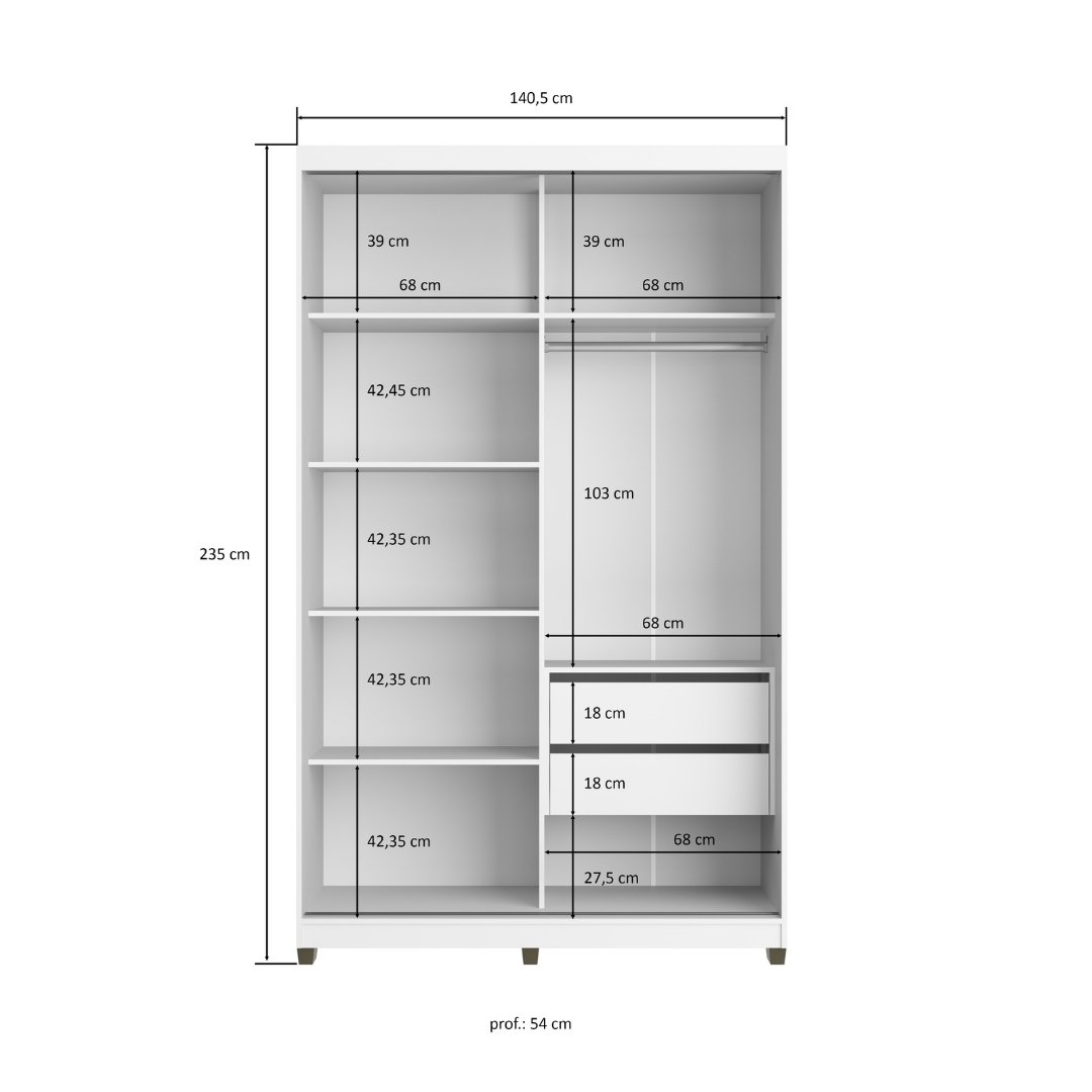 Roupeiro Picasso 140,5cm 2 Portas 2 Gavetas Mdf Branco / Branco Grafiatto S/ Espelho 516
