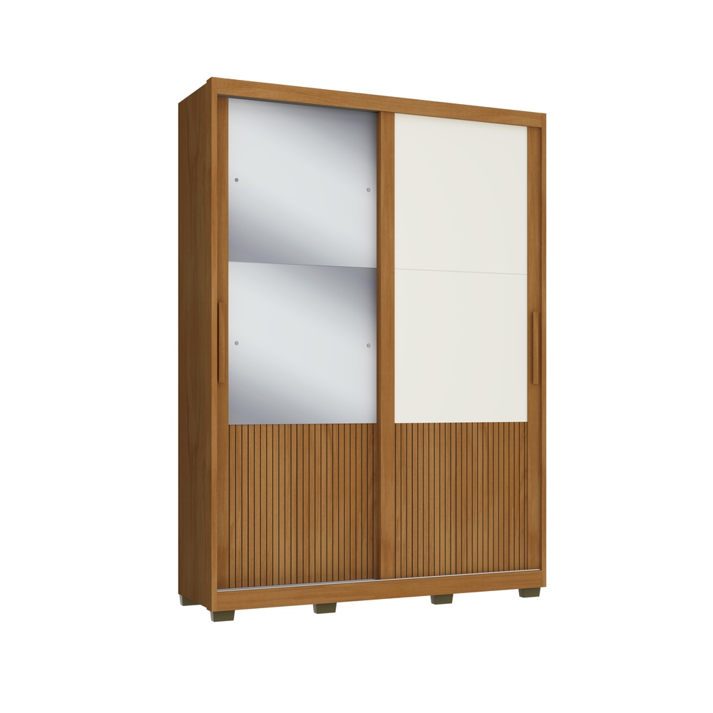 Roupeiro Sírus 170cm 2 Portas 3 Gavetas Mdf Nature / Nature / Champanhe  C/ Grafiatto C/ Espelho 527