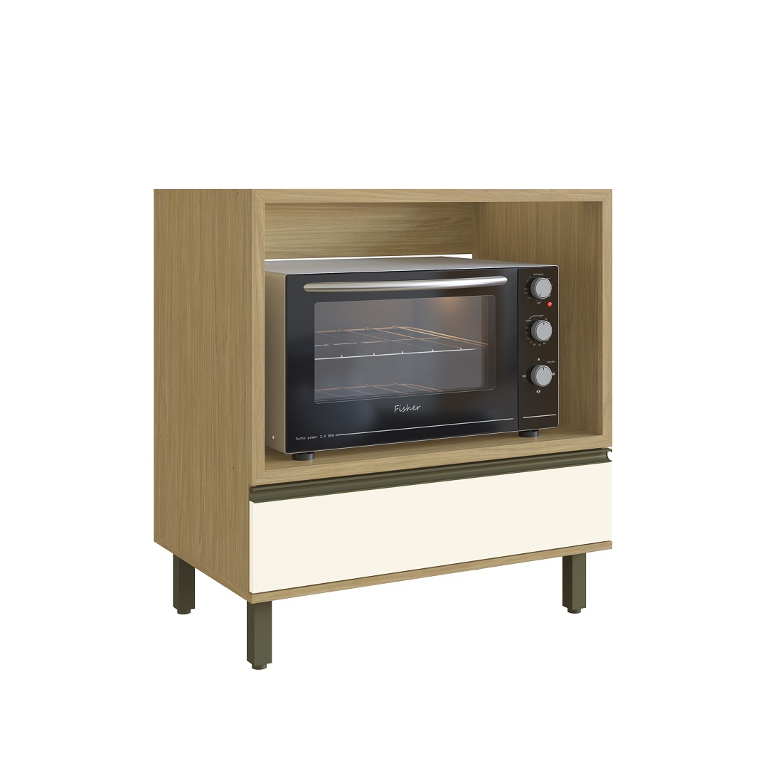 Balcão P/ Forno Elétrico 80cm 1 Gaveta Mdf Louro Freijó / Champanhe S/ Tampo Linha Nova Dubai 3912