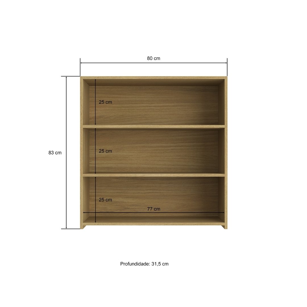 Armário Aéreo Alto 80cm 2 Portas Vidro Reflecta Mdf Louro Freijó / Louro Freijó Linha Sardenha 4189