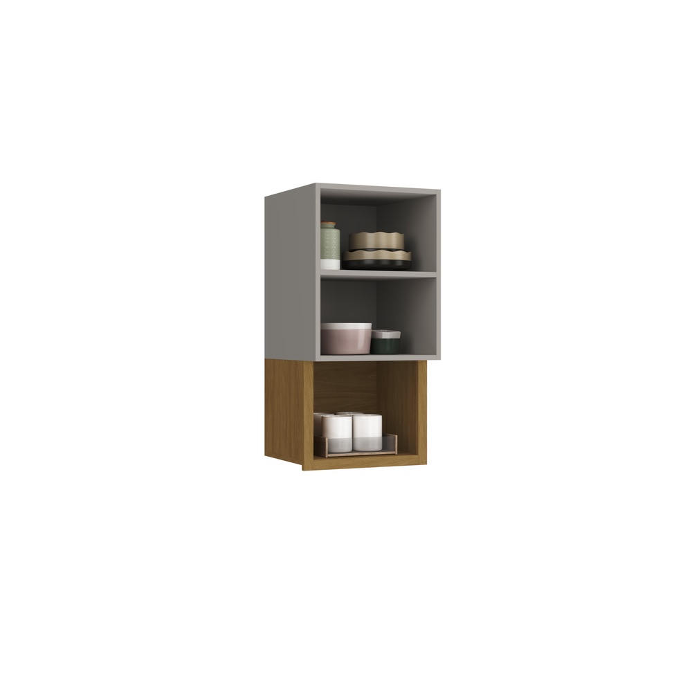 Armário Aéreo Alto 40cm 1 Porta Mdf Cinza / Mascavo C/ Nicho Linha Alma 4440