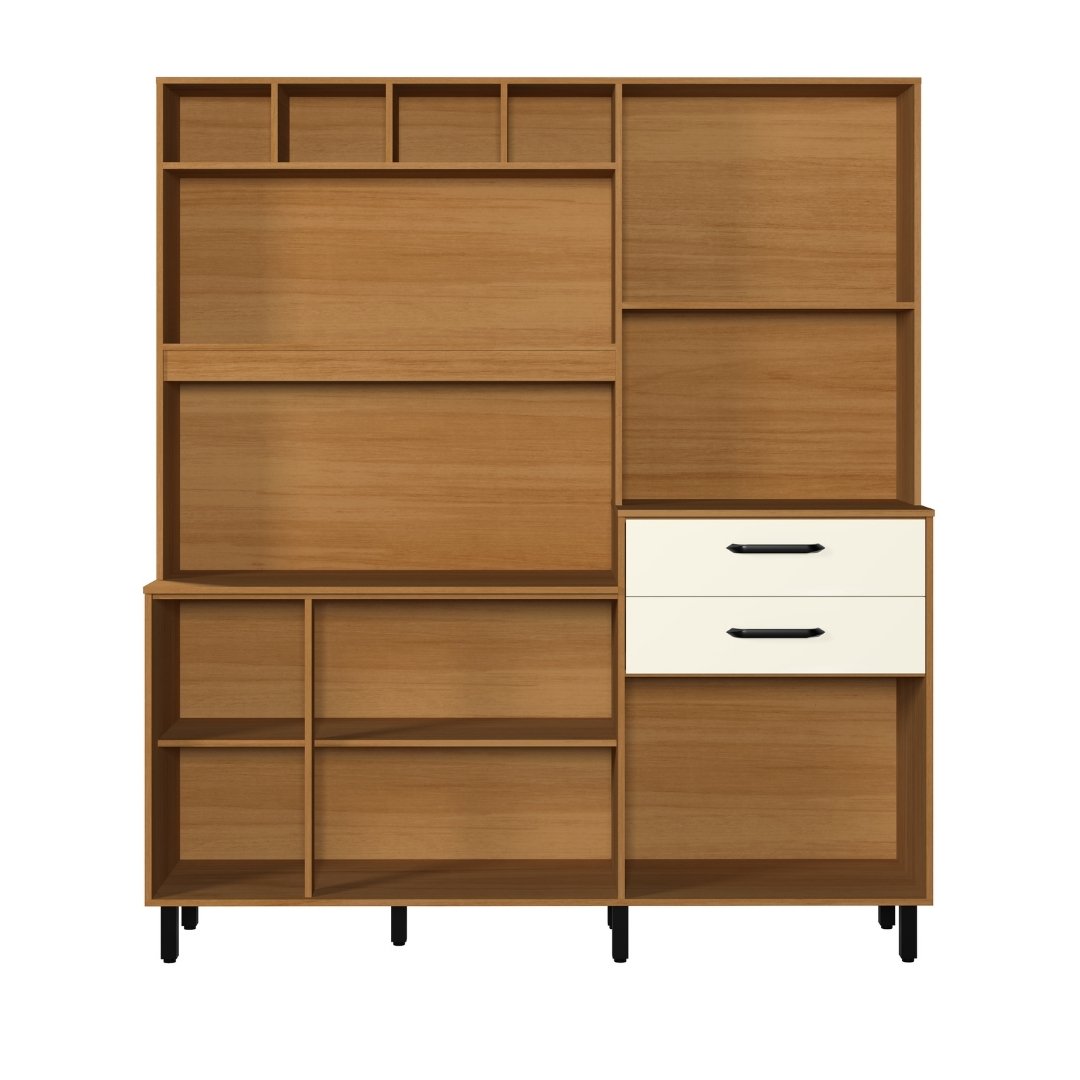 Kit de Cozinha Estrela 175cm 8 Portas 2 Gavetas Mdp Nature / Champanhe C/ Tampo Espaço P/ Micro-ondas 595