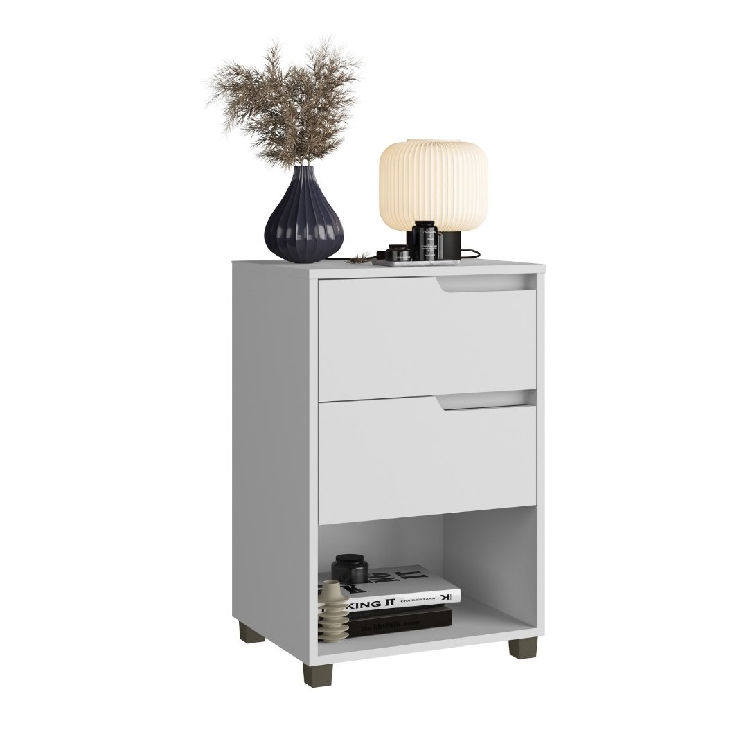 Mesa Auxiliar Da Vinci 45cm 2 Gavetas Mdf Branco / Branco 512