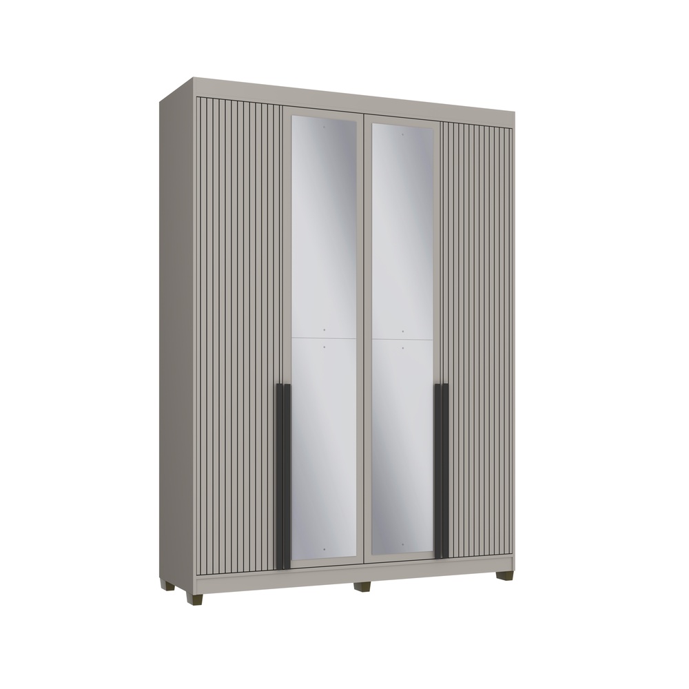 Roupeiro Newton 168cm 4 Portas 2 Gavetas Mdf Cinza / Cinza Grafiatto C/ Espelho 524