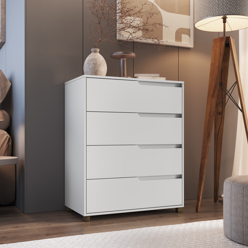 C&ocirc;moda Monet 80cm 4 Gavetas Mdf Branco / Branco 510