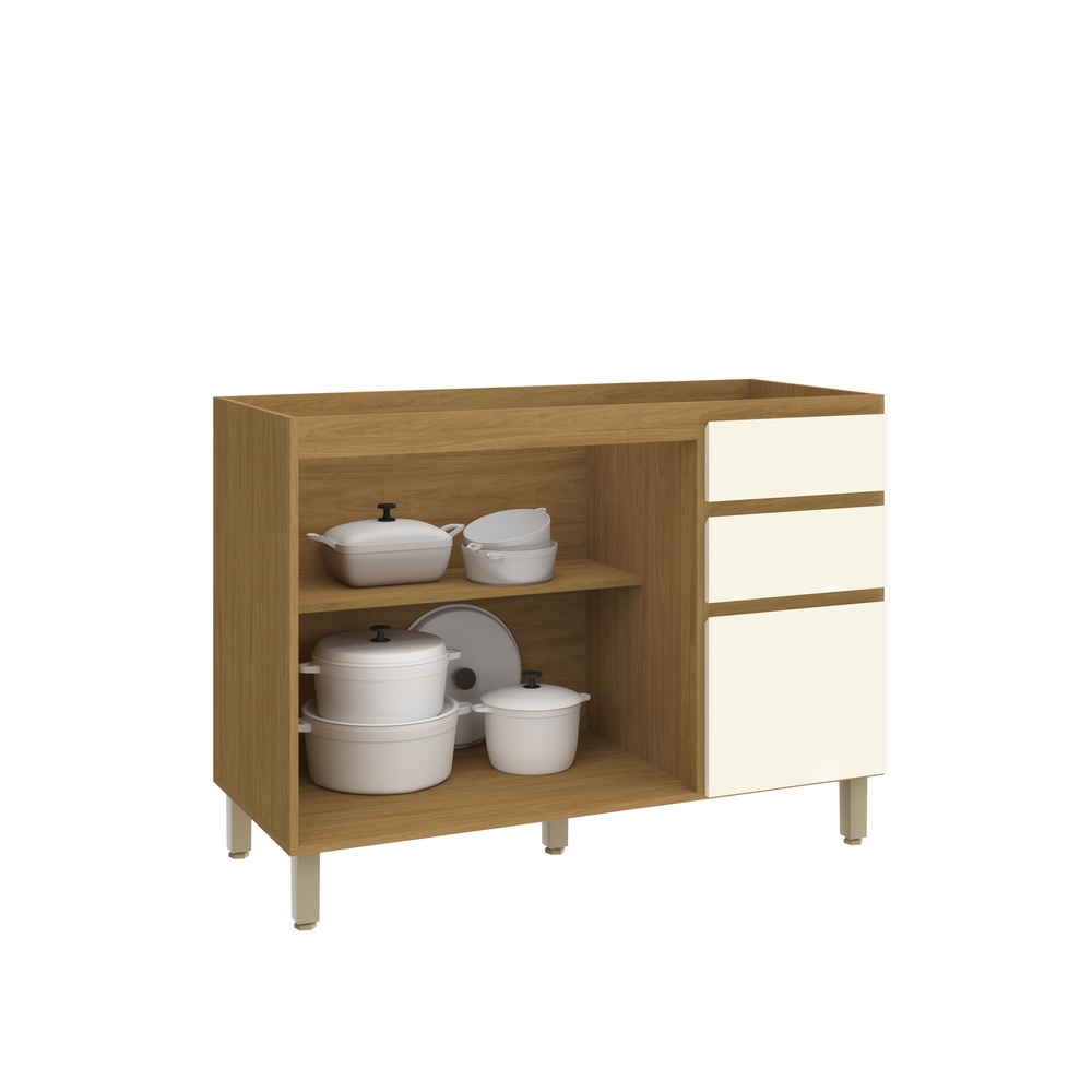 Balcão P/ Pia 120cm 2 Portas 3 Gavetas Mdf Mascavo / Champanhe Linha Mira 4607