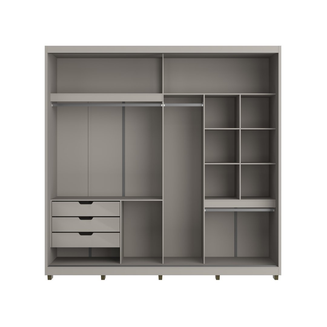 Roupeiro Malthus 237cm 2 Portas 3 Gavetas Mdf Cinza / Cinza Grafiatto S/ Espelho 520