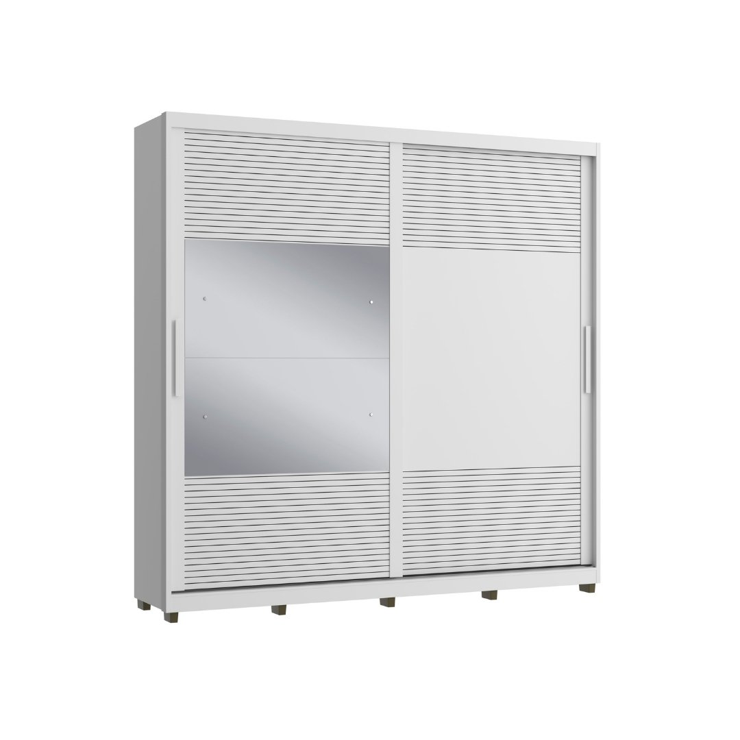 Roupeiro Malthus 237cm 2 Portas 3 Gavetas Mdf Branco / Branco Grafiatto C/ Espelho 520