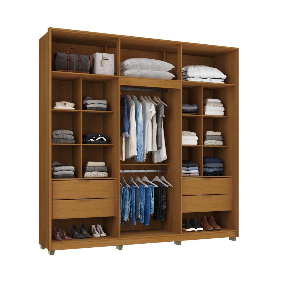 Roupeiro Voltaire 235,5cm 6 Portas 4 Gavetas Mdf Nature / Nature  C/ Espelho 525