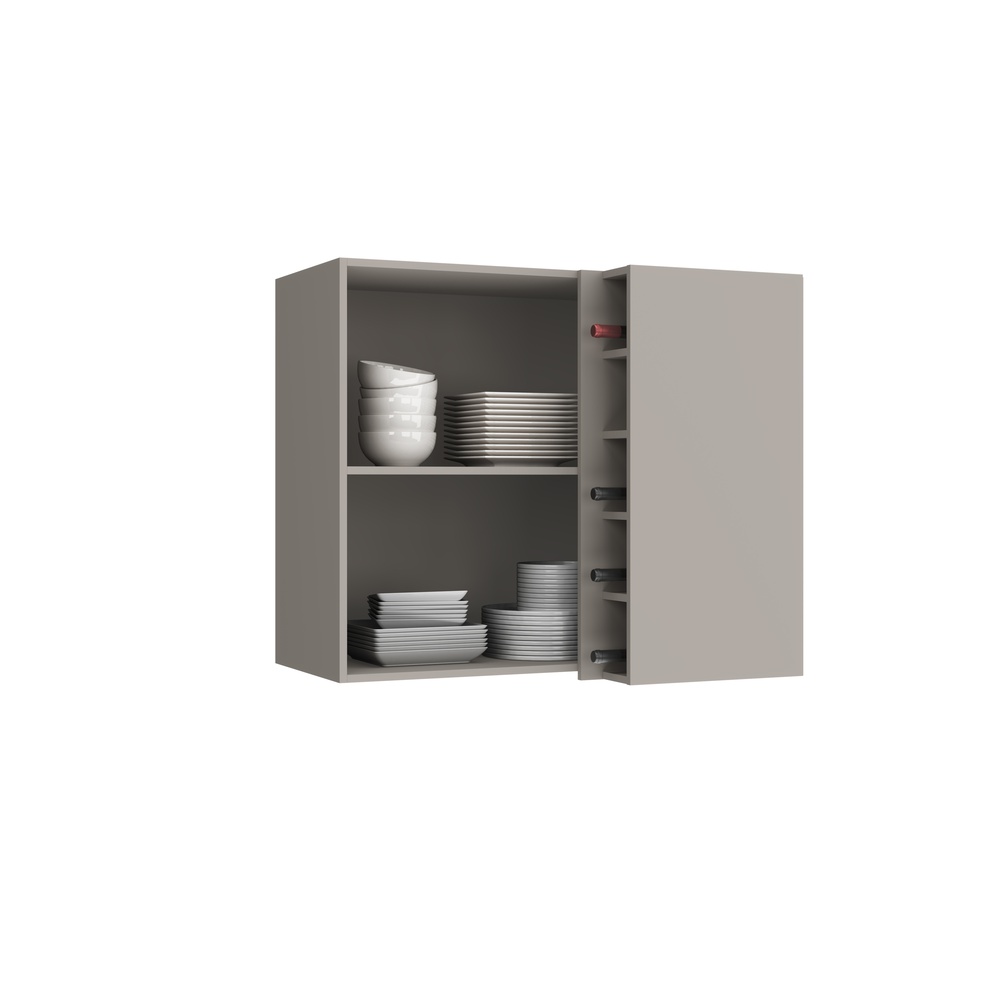 Armário Aéreo Alto Canto Reto 1 Porta Mdf Cinza / Mascavo C/ Nicho Externo Linha Alma 4416