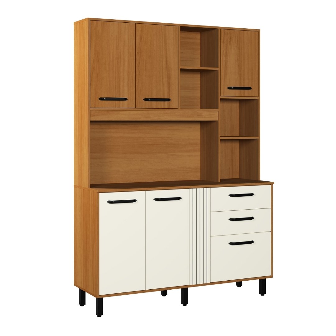 Kit de Cozinha Luna 140cm 6 Portas 2 Gavetas Mdp Nature / Champanhe C/ Tampo 596