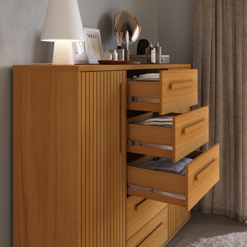 Cômoda Strauss 135cm 2 Portas 5 Gavetas Mdf Nature / Nature 528