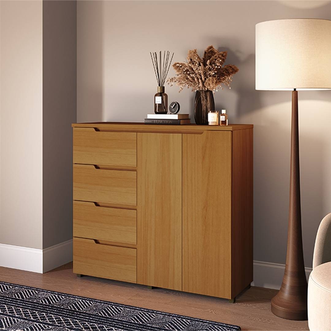 Cômoda Línea 130cm 2 Portas 4 Gavetas Mdf Nature / Nature 523