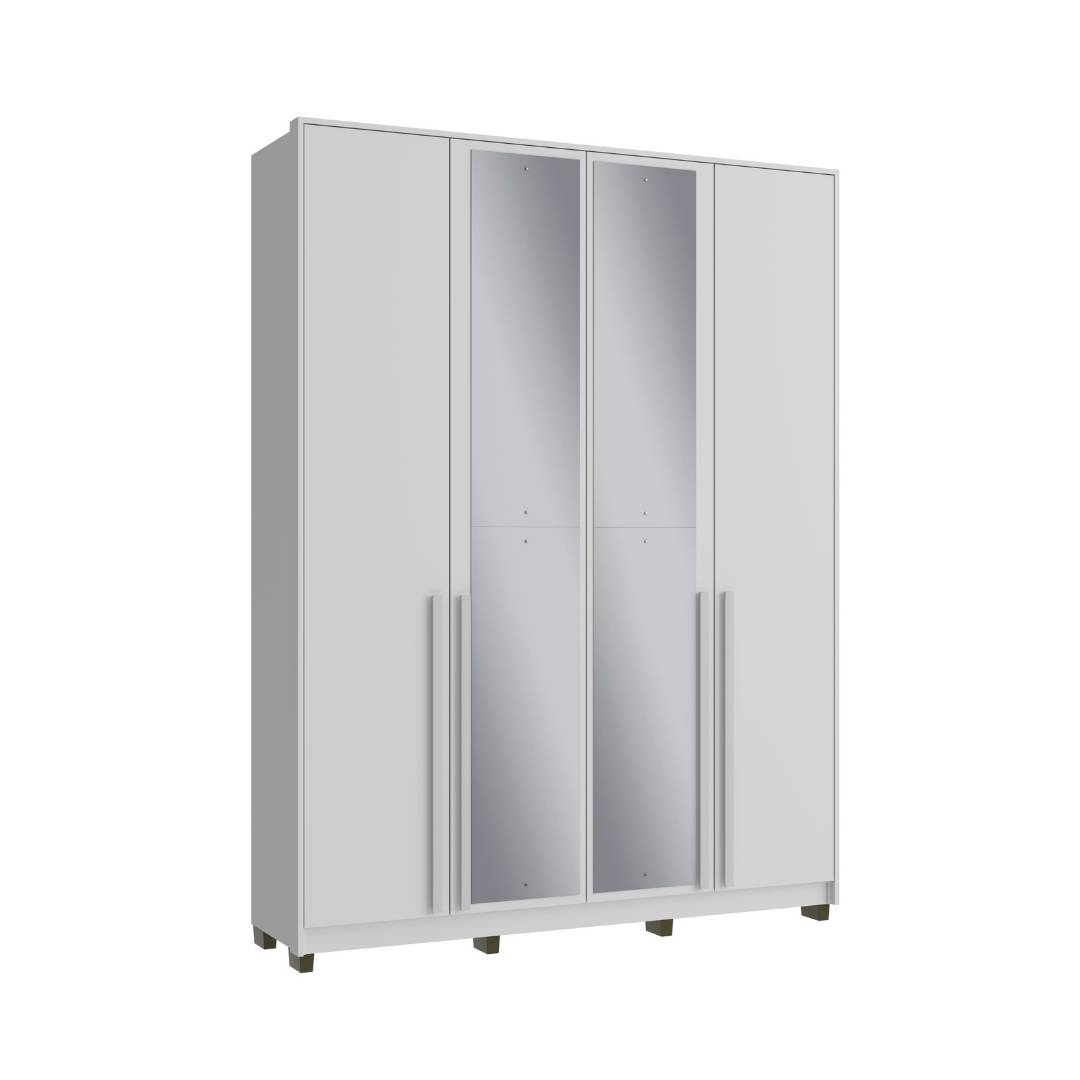 Roupeiro Órion 168cm 4 Portas 2 Gavetas Mdf Branco / Branco  C/ Espelho 522