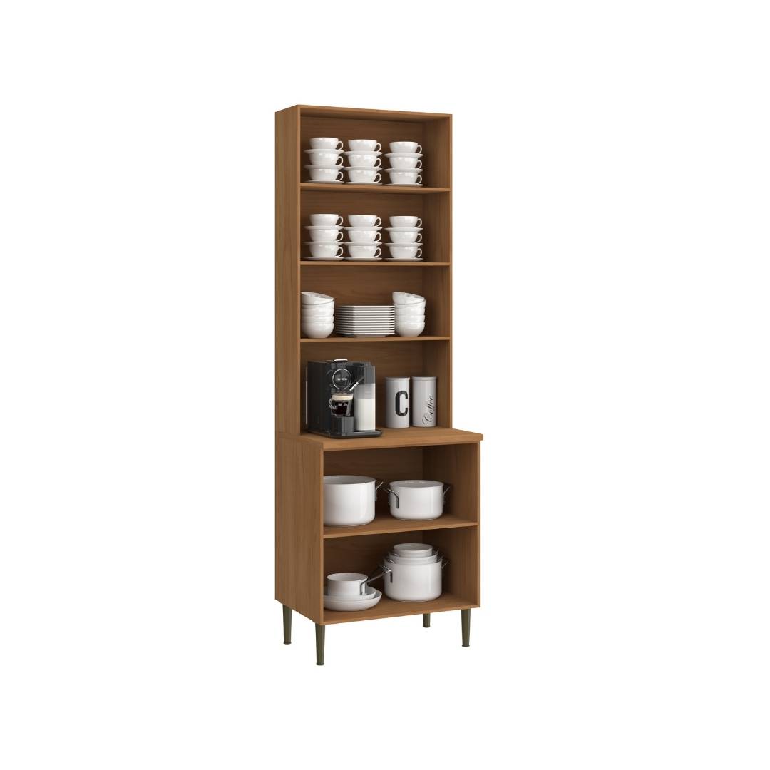 Cristaleira 70cm 4 Portas Mdf Nature / Champanhe C/ Vidro Reflecta Linha Ibiza 4306