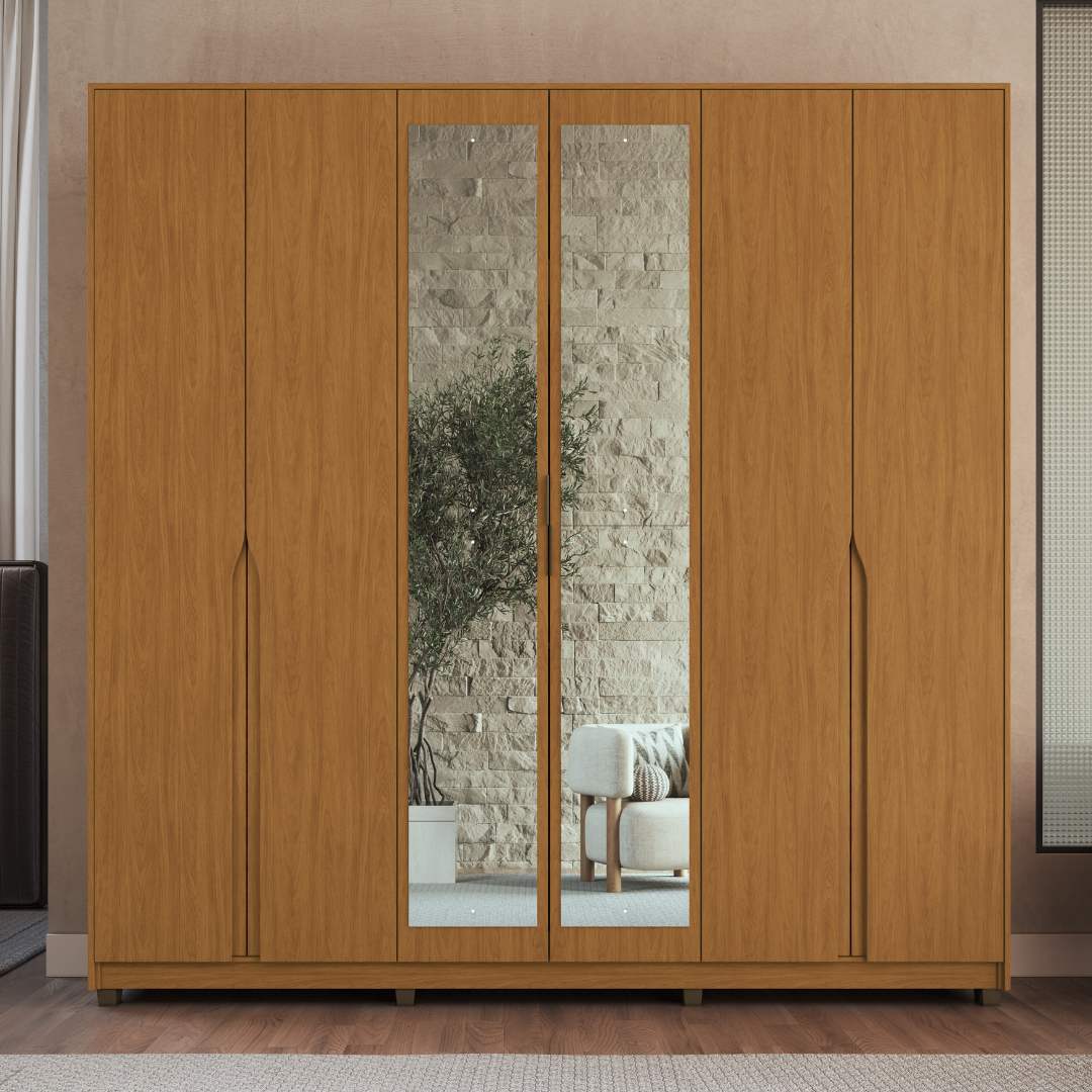 Roupeiro Voltaire 235,5cm 6 Portas 4 Gavetas Mdf Nature / Nature  C/ Espelho 525