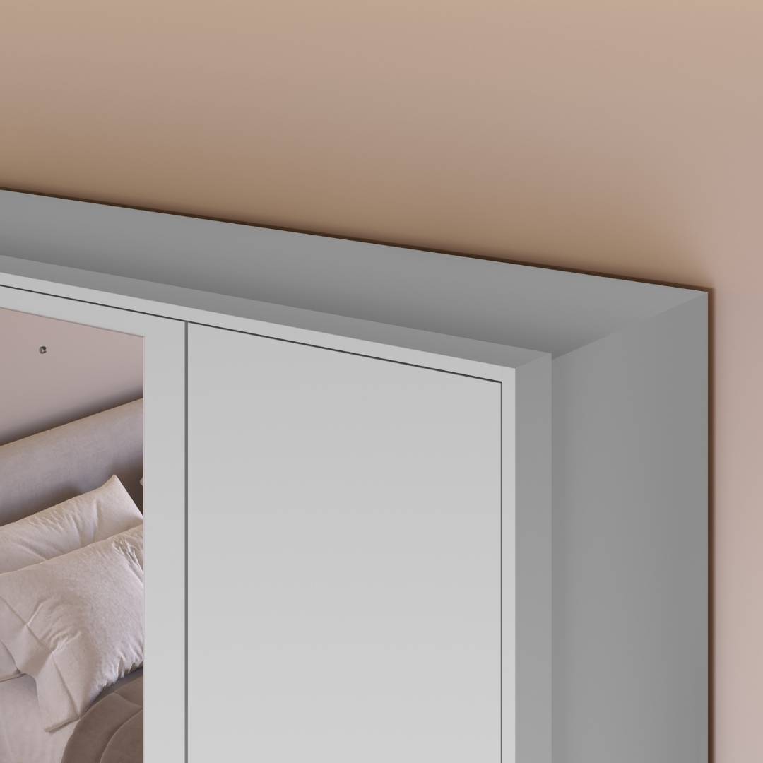 Roupeiro Órion 168cm 4 Portas 2 Gavetas Mdf Branco / Branco  C/ Espelho 522