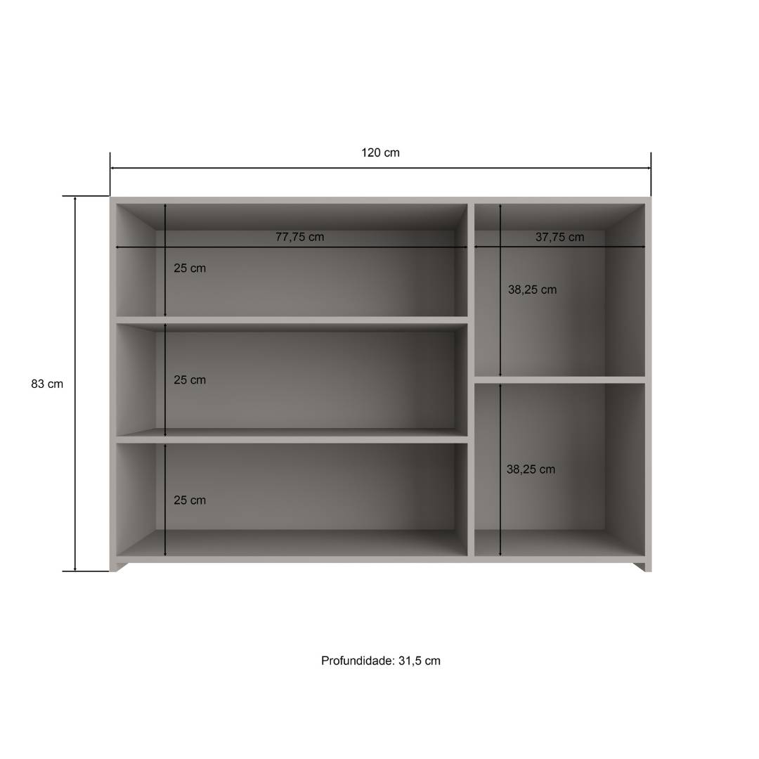 Armário Aéreo Alto 120cm 3 Portas Mdf Cinza / Cinza Linha Sardenha 4102