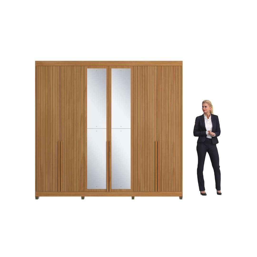 Roupeiro Newton 250cm 6 Portas 4 Gavetas Mdf Nature / Nature Grafiatto C/ Espelho 517
