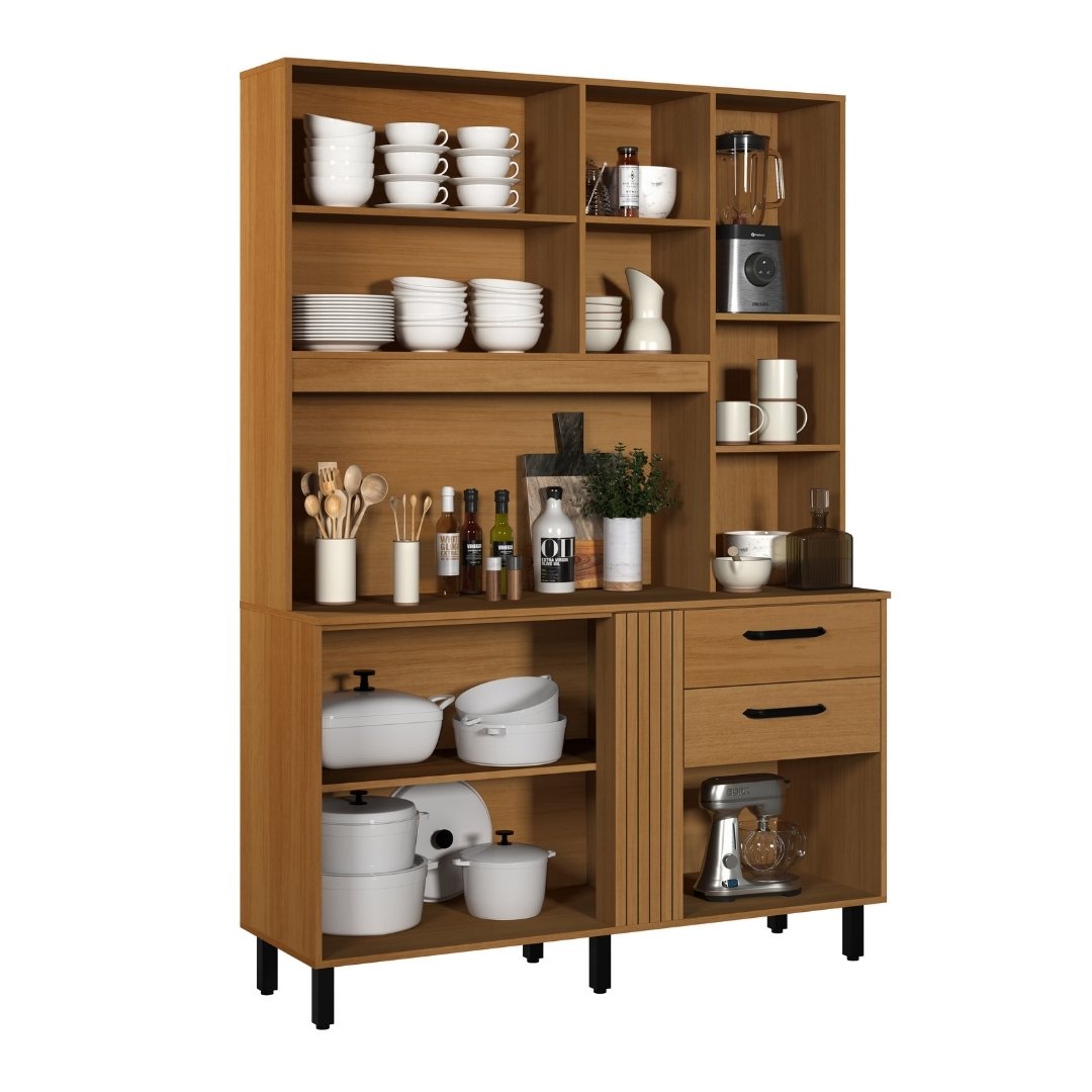 Kit de Cozinha Luna 140cm 6 Portas 2 Gavetas Mdp Nature / Grafite C/ Tampo 596